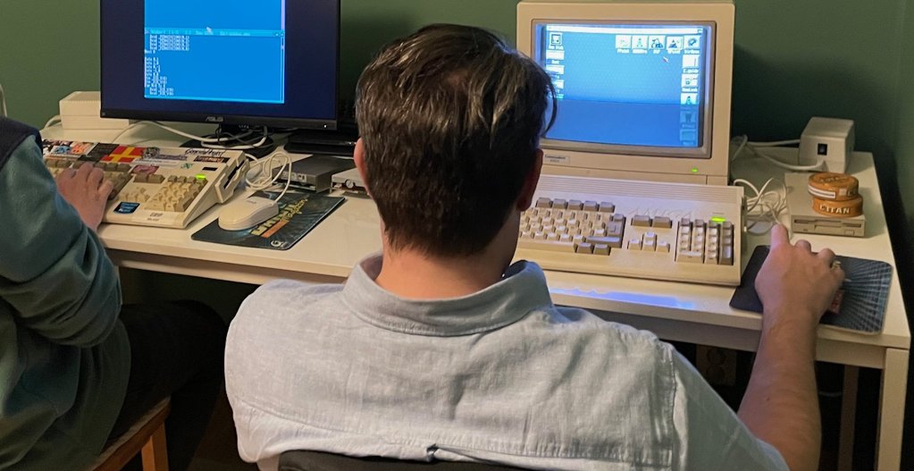 People working with Amiga computers.