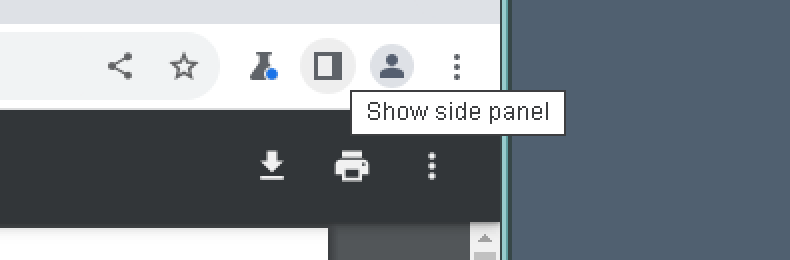 An icon for toggling a side panel, with the tooltip text 'Show side panel'.