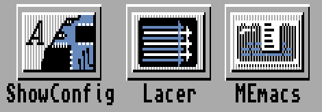 Thee Amiga Workbench icons.