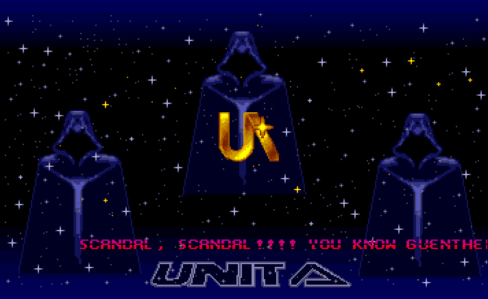 Screen shot of an old Amiga cracktro